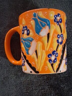 Hand-Painted Orange Floral Design Beautiful Ceramic Mug